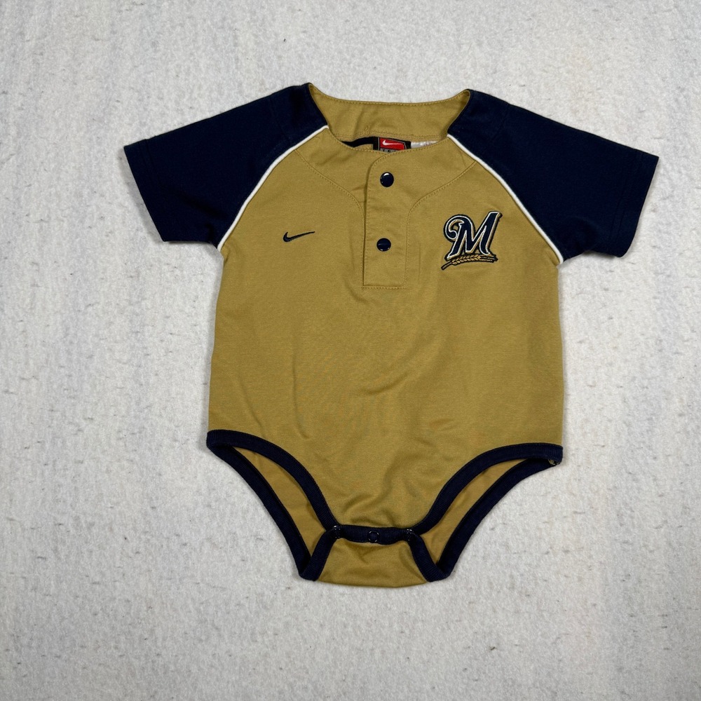Nike Team Milwaukee Brewers MLB Baseball Bodysuit Gold Navy Blue 12M Kids